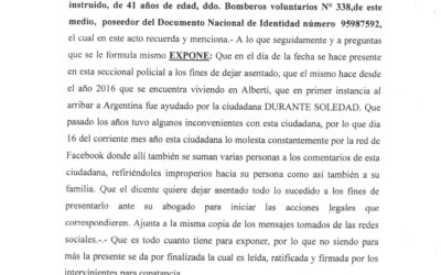 Un documento de la Oficina de Policía de Alberti demuestra que hemos sido objeto de una campaña de racismo y odio